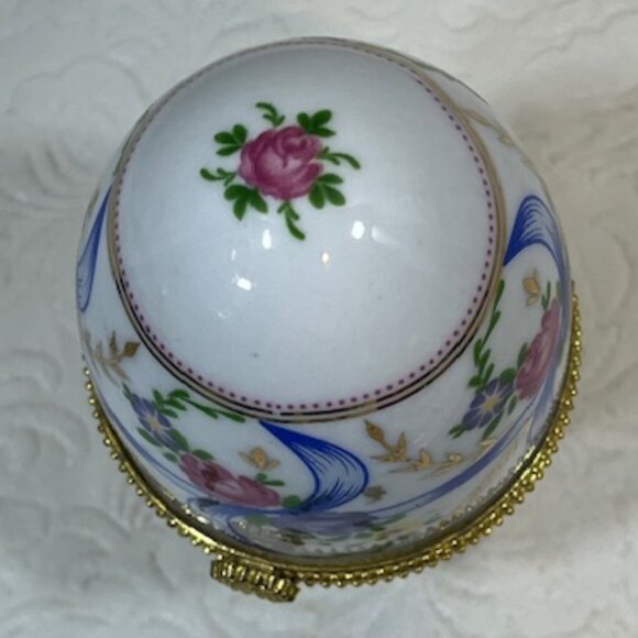 VTG Hand Painted Faberge Style Floral Porcelain Egg Shaped Hinged Jewelry Box - Picture 13 of 16